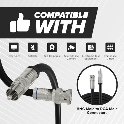 THE CIMPLE CO 3 FT BNC to RCA RG6 Cable - Male BNC to Male RCA Cable -75 Ohm Coaxial, 50/75 Ohm Connectors, SDI, HD-SDI, CCTV, Camera - Black, 3 FT (0.9 Meter) - Image 2