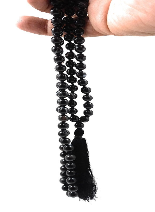 rocksmins Black Sulemani Hakik/Black Agate Mala Necklace 108+1 8 mm Round BeadsNatural Original Gemstone Crystal Fengshui for Jaap Pooja Astrology Wearing Meditation for Unisex Men Women Boy Girl - Image 5