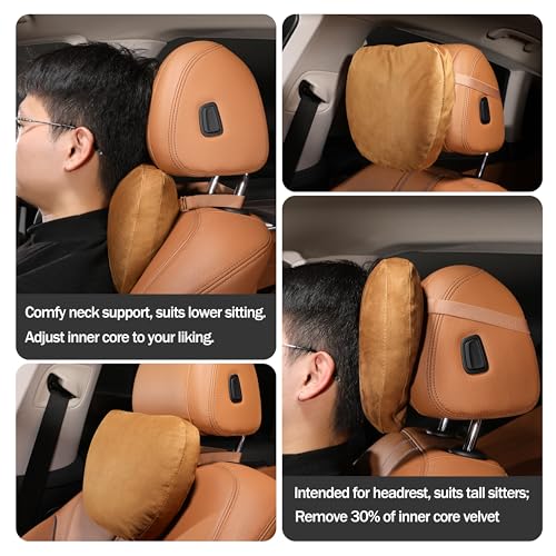 POKSRI Genuine Leather Car Neck Pillow for headrest,Support Drive Seats Head Cushion,Real Cow Leather,11.8x7.5”,Plant-Based Polyester,Thickness & Height Adjustable,Inner Liner fillable(Black,1p) - Image 5