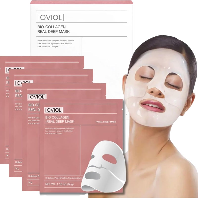 OVIOL Collagen Face Mask Pack of 4 Overnight Pack of 4 Deep Collagen Night Mask Korean Glass Skin Hydrogel Mask for Deep Hydration AntiAging Pore Minimizing Hyaluronic Acid Niacinamide Vitamin E 34g4 pack - Image 1