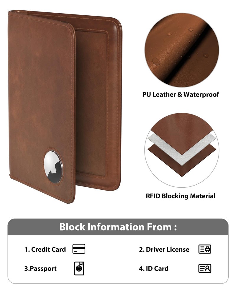 Stouchi AirTag Passport Holder, RFID Passport Holder with Airtag Slot, Multiple Passport Wallet Cover for Men, Leather Passport Case, Anti-Lost Waterproof Travel Accessories, Brown - Image 5