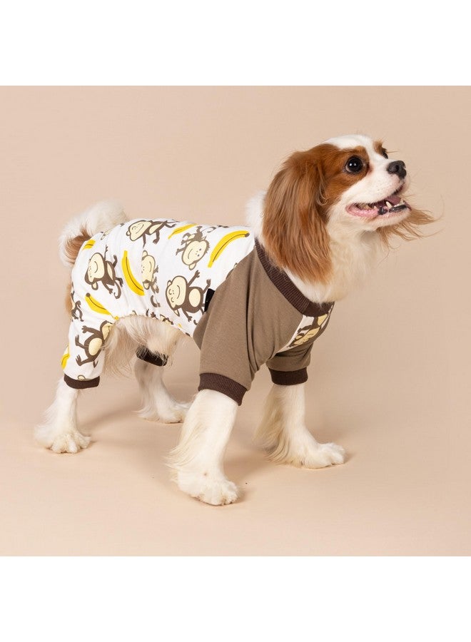 فيت وورم بيجامات كلاب القرد، ملابس كلاب لطيفة للكلاب الصغيرة من الأولاد والبنات، ملابس حيوانات أليفة، قطن 100% قابل للتنفس، بني، مقاس كبير - Image 2