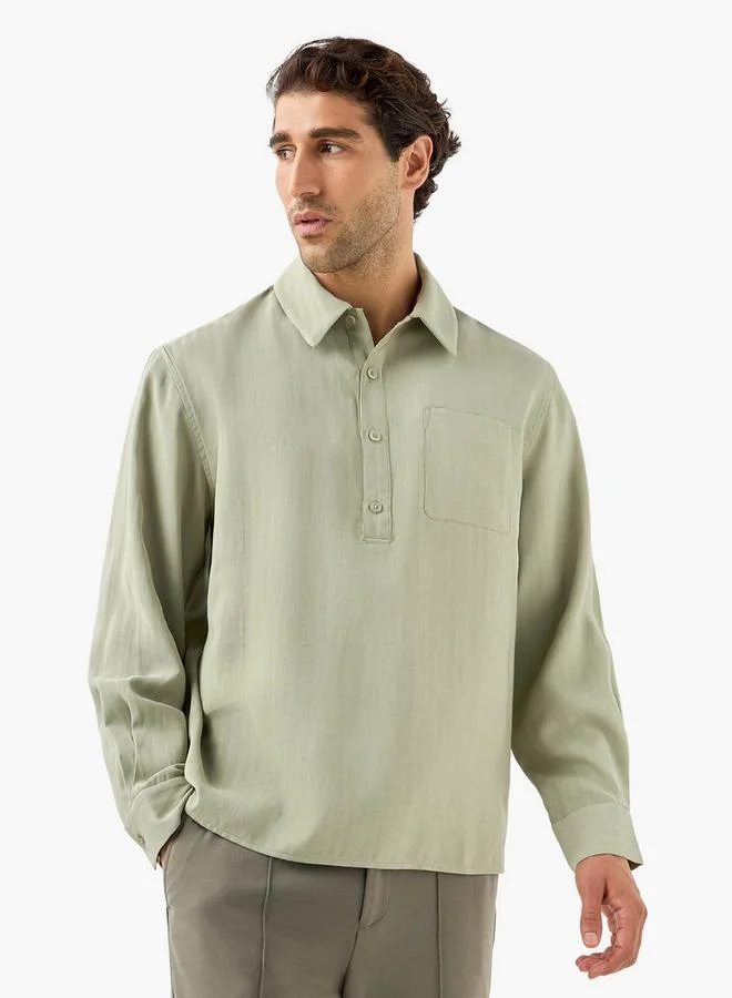 Iconic Iconic Regular Fit Collared Shirt with Chest Pocket
