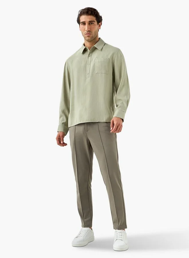 Iconic Iconic Regular Fit Collared Shirt with Chest Pocket