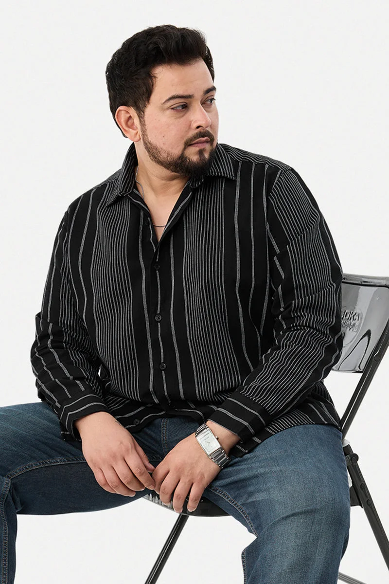 SNITCH Linen Blend Stripes Plus Size Shirt