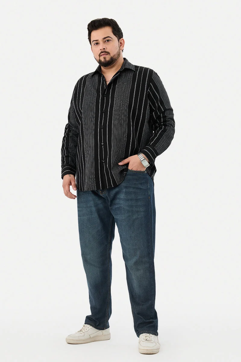 SNITCH Linen Blend Stripes Plus Size Shirt