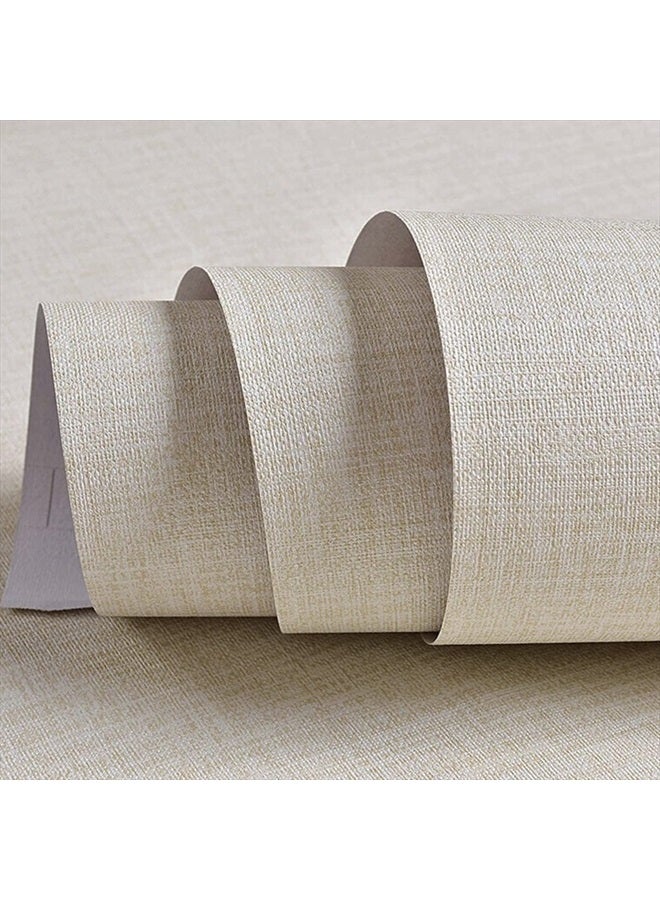 TANONE Cream Linen Wallpaper PVC Self-Adhesive Peel and Stick DIY Wallpaper Faux Imitation Cloth Vinyl Film Wall Paper Solid Color Decorate Furniture Bedroom (15.8 in X 118 in) - Image 1