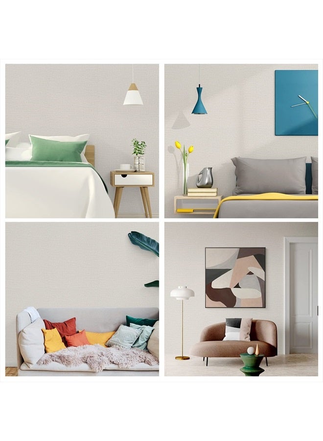 TANONE Cream Linen Wallpaper PVC Self-Adhesive Peel and Stick DIY Wallpaper Faux Imitation Cloth Vinyl Film Wall Paper Solid Color Decorate Furniture Bedroom (15.8 in X 118 in) - Image 2