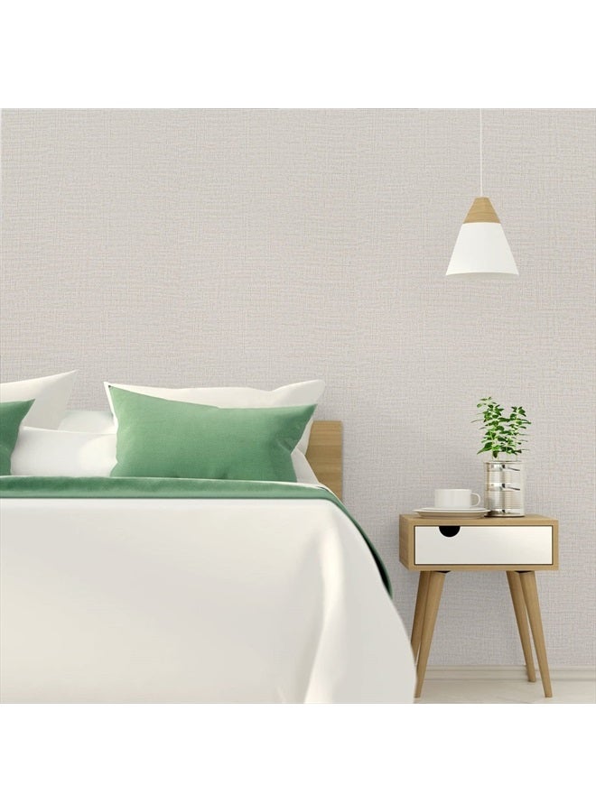 TANONE Cream Linen Wallpaper PVC Self-Adhesive Peel and Stick DIY Wallpaper Faux Imitation Cloth Vinyl Film Wall Paper Solid Color Decorate Furniture Bedroom (15.8 in X 118 in) - Image 3
