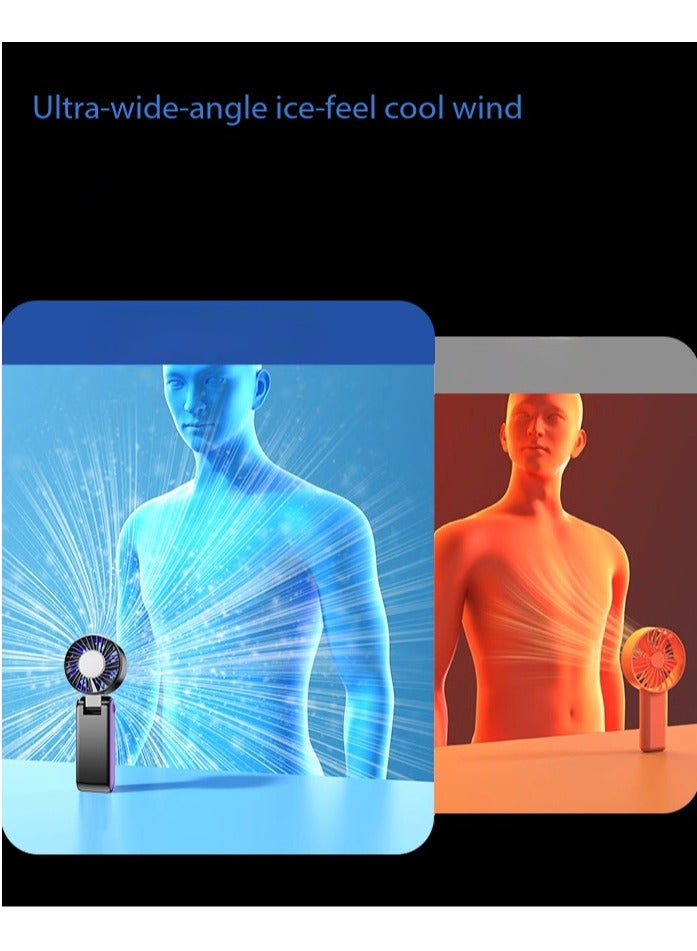 مروحة يدوية قابلة للطي وسهلة الحمل، مزودة بتقنية التبريد فائقة التوصيل لتبريد سريع. تدعم الشحن عبر منفذ USB-C وتوفر 100 مستوى سرعة قابل للتعديل (1–100)، مما يجعلها مثالية للتخييم والمشي والتسوق والعمل في المكتب؛ وهي خيار مثالي للسفر والتخييم والأنشطة الخارجية؛ مزودة بشاشة رقمية، ومناسبة للرجال والنساء على حد سواء. - Image 5