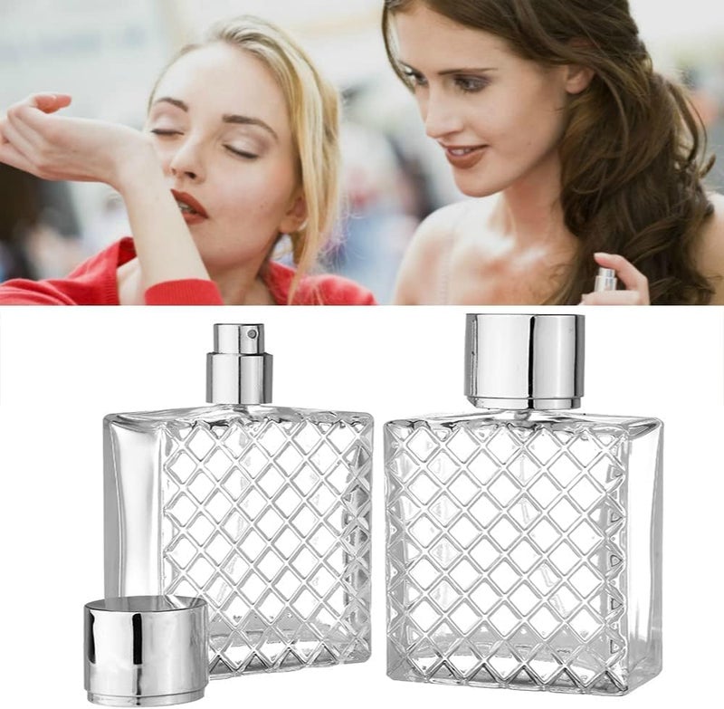 YLmeet زجاجة ناشر عطور زجاجية زخرفية بنمط الماس، ارتفاع 11.3 سم، غطاء فضي، شفافة - Image 3