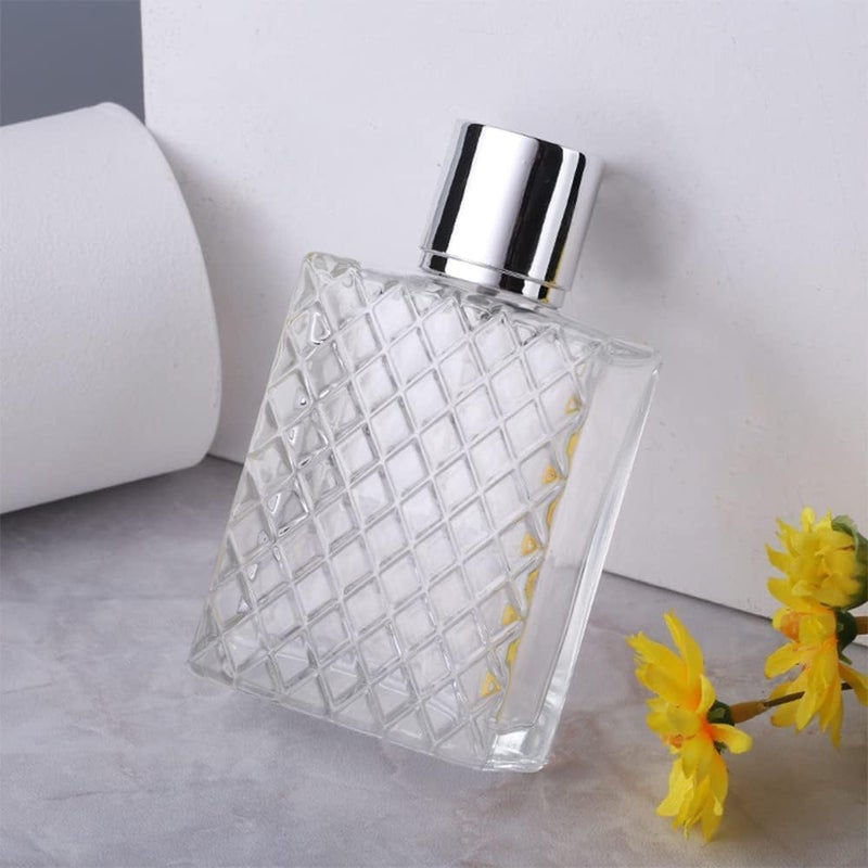 YLmeet زجاجة ناشر عطور زجاجية زخرفية بنمط الماس، ارتفاع 11.3 سم، غطاء فضي، شفافة - Image 2