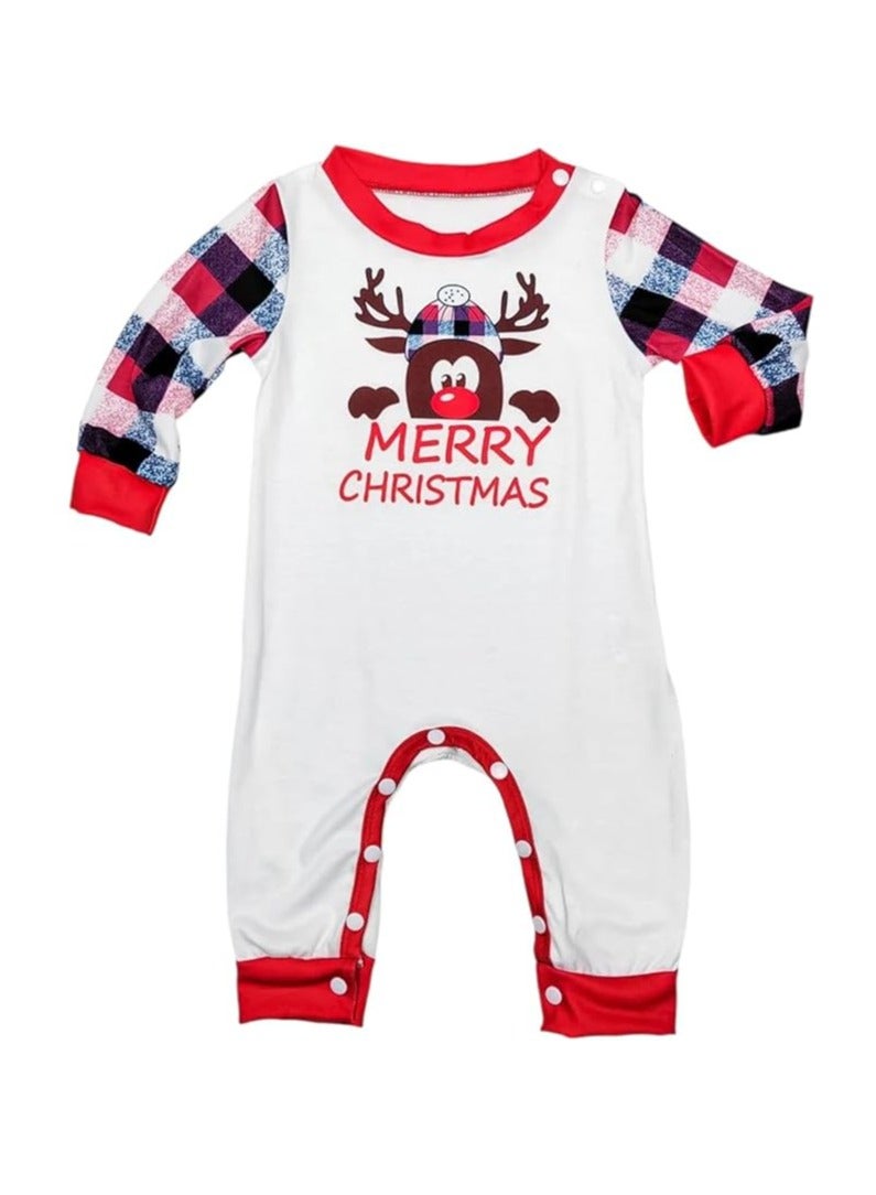 UKR Merry Christmas Pajama Family Set for Baby | White T-Shirt & Red Plaid Pants | Holiday Matching PJs for Infants | Christmas Pajamas for Boys & Girls - Image 2