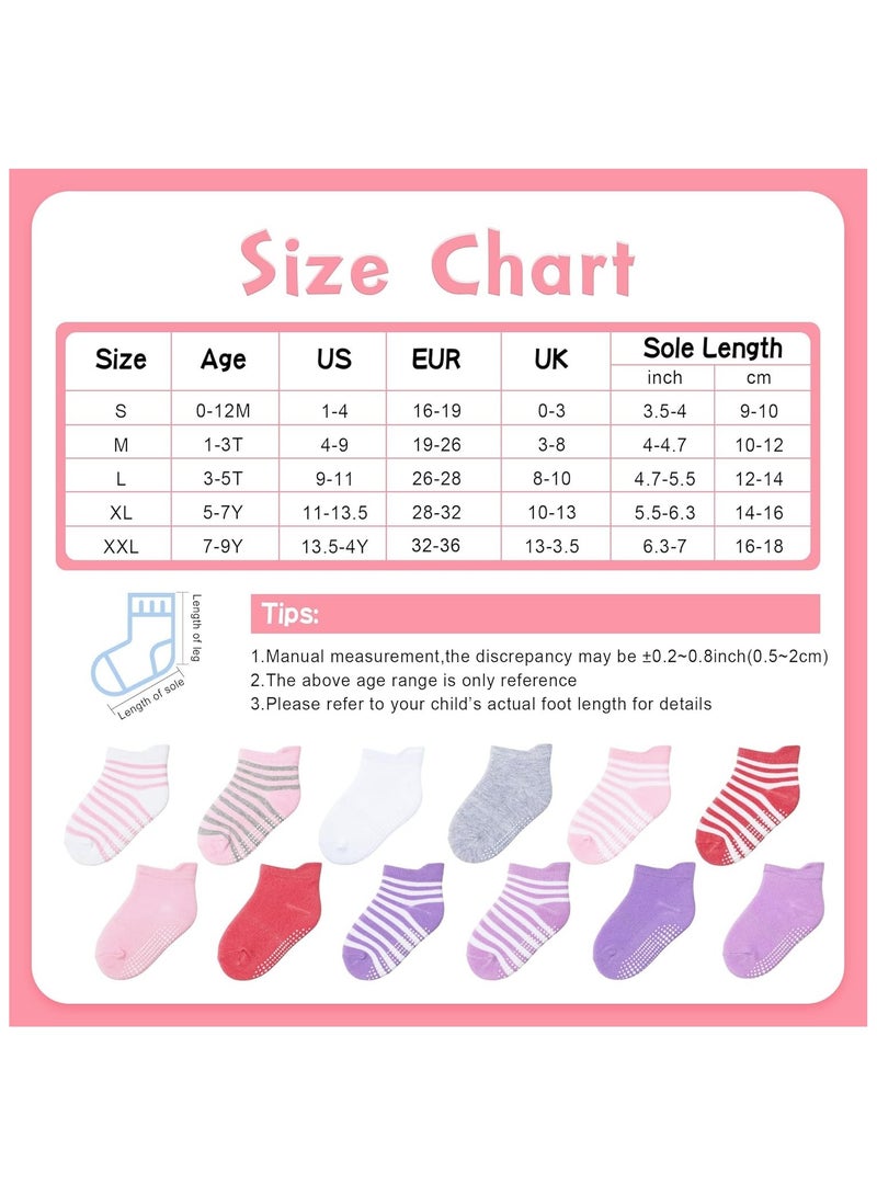 6 Pairs Of Cotton Toddler Non-Slip Cotton Socks - Anti-Skid Baby Crew Ankle Socks for Boys & Girls, Soft & Breathable, Multicolor (0-5 Years) - Image 2