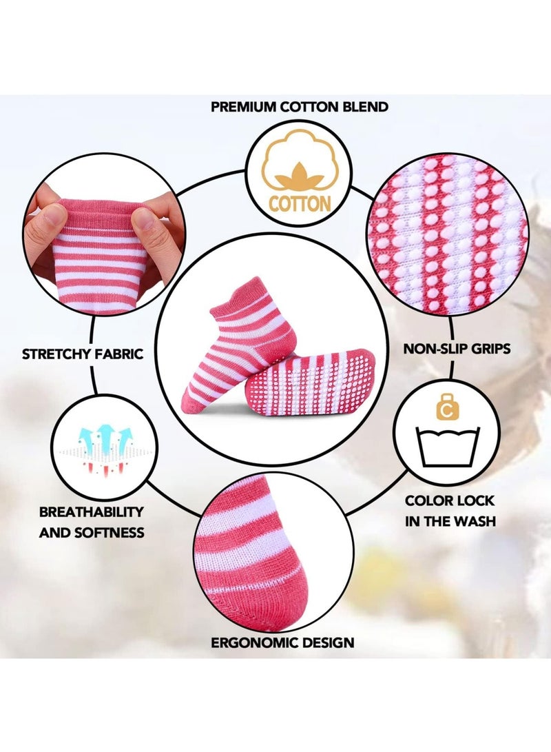 6 Pairs Of Cotton Toddler Non-Slip Cotton Socks - Anti-Skid Baby Crew Ankle Socks for Boys & Girls, Soft & Breathable, Multicolor (0-5 Years) - Image 4
