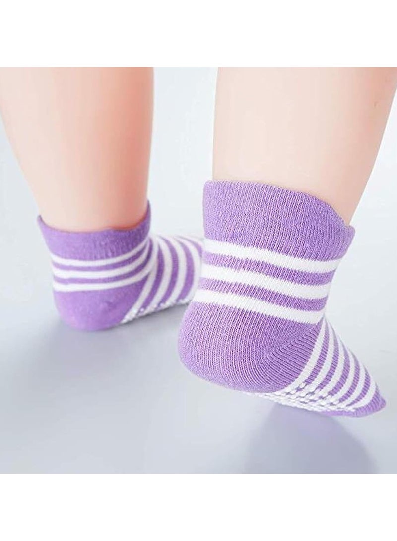 6 Pairs Of Cotton Toddler Non-Slip Cotton Socks - Anti-Skid Baby Crew Ankle Socks for Boys & Girls, Soft & Breathable, Multicolor (0-5 Years) - Image 5