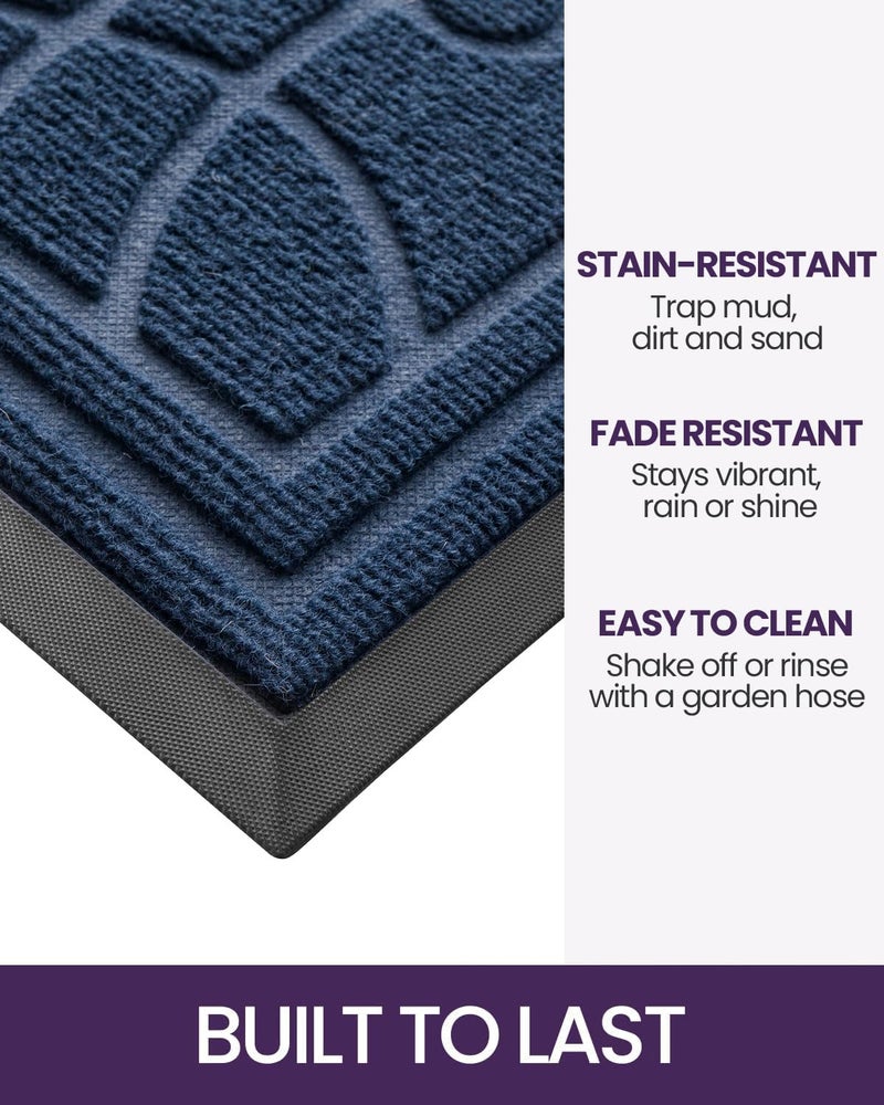 DEXI Front Door Mat Outside Entrance, Heavy Duty Non Slip Low Profile Doormat for Entryway, Trap Dirt and Moisture Welcome Mats, Easy Clean, Patio, Garage, 3x2, Blue - Image 3