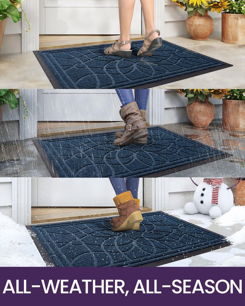 DEXI Front Door Mat Outside Entrance, Heavy Duty Non Slip Low Profile Doormat for Entryway, Trap Dirt and Moisture Welcome Mats, Easy Clean, Patio, Garage, 3x2, Blue - Image 4