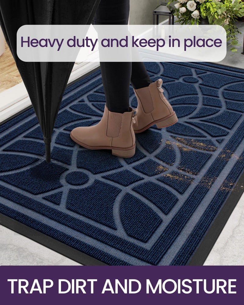 DEXI Front Door Mat Outside Entrance, Heavy Duty Non Slip Low Profile Doormat for Entryway, Trap Dirt and Moisture Welcome Mats, Easy Clean, Patio, Garage, 3x2, Blue - Image 5