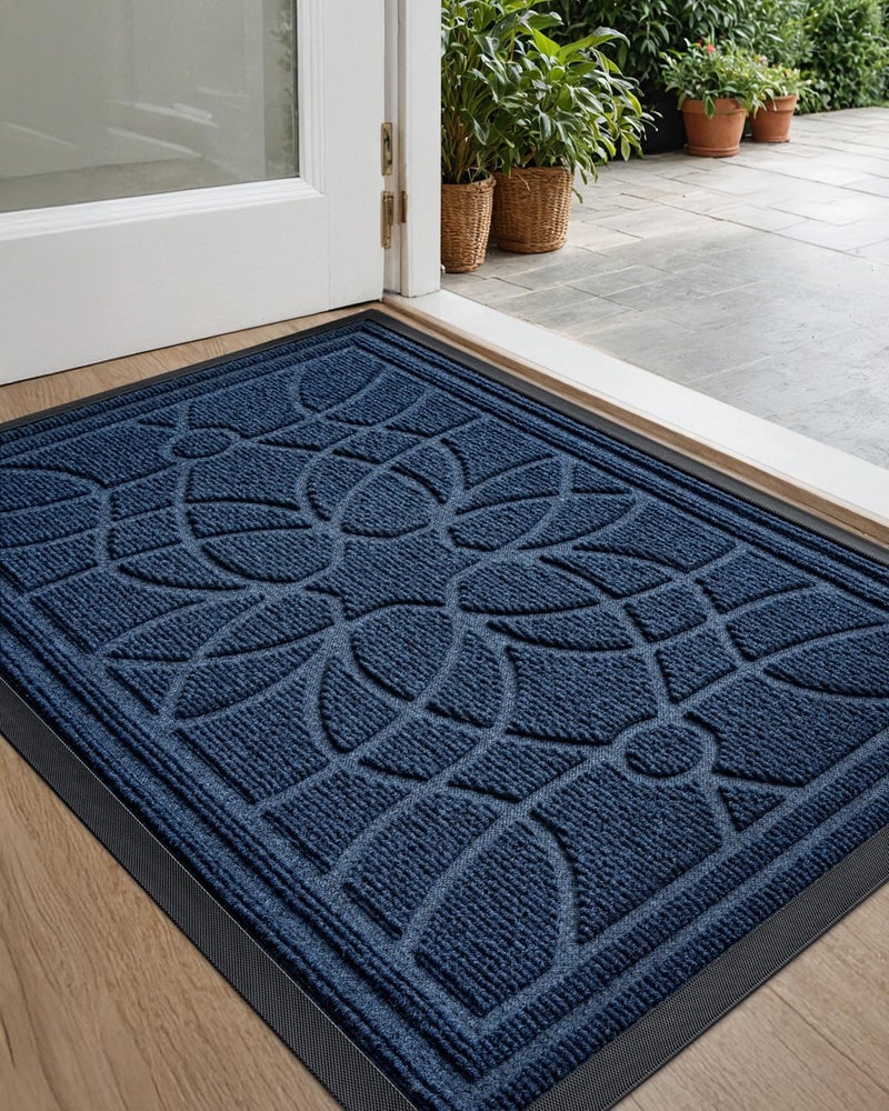 DEXI Front Door Mat Outside Entrance, Heavy Duty Non Slip Low Profile Doormat for Entryway, Trap Dirt and Moisture Welcome Mats, Easy Clean, Patio, Garage, 3x2, Blue - Image 1