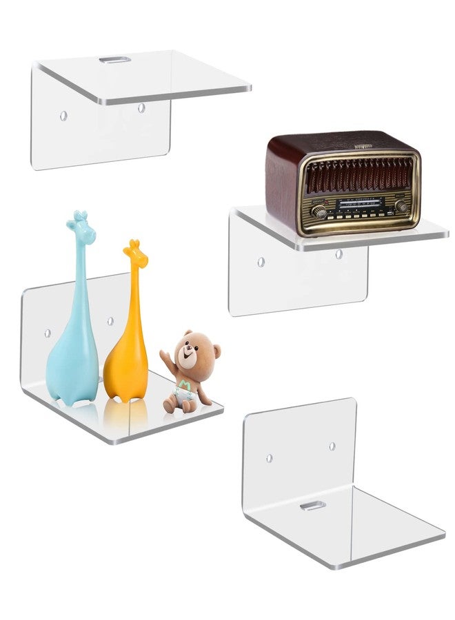 Bolidery 4 Pack Small Wall Shelf, 4'' Acrylic Wall Shelves Display Ledges for Storage & Decoration, Small Floating Shelf for Wall with 2 Types of Installation (Adhesive or Screw) - Image 1