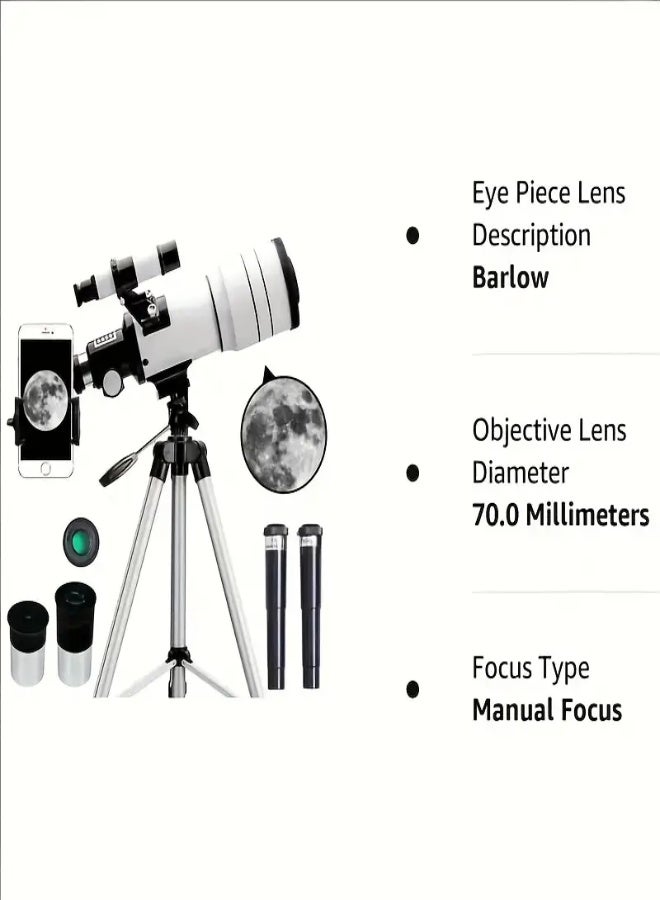 Generic Professional F30070 Astronomical Telescope – 70mm Aperture, 95X Magnification, Manual Focus Refractor Telescope for Deep Space Exploration, Moon Viewing, Bird Watching & Stargazing – High Definition Optics for Adults & Beginners - Image 2