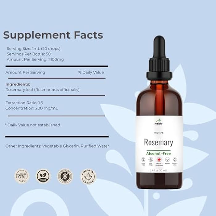 Herbity Rosemary Tincture – Alcohol-Free Herbal Extract for Focus, Circulation & Digestive Support – Vegan, Non-GMO, Glycerin-Based Supplement – (1.7 Fl Oz) - Image 2