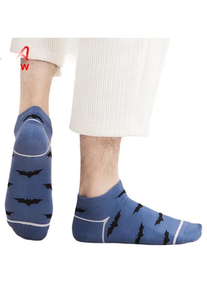 Miiow 5 Pairs Men'S Socks Men'S Summer Short Socks Men'S Boat Socks Men'S Cotton Socks Comfortable Breathable Low-Cut Short Tube Invisible Socks Casual Sports Basketball Socks Bat Striped One Size - Image 1