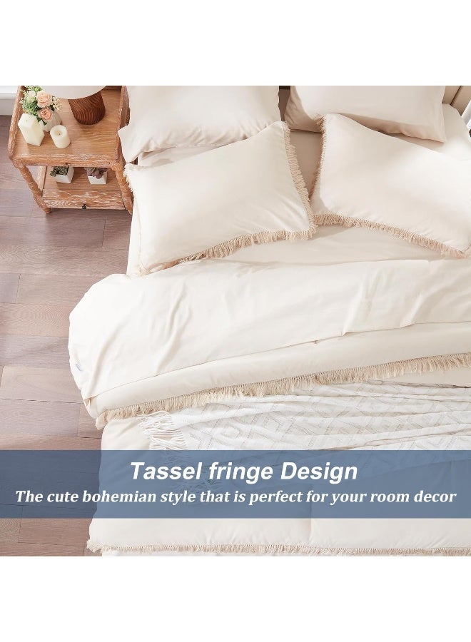 Anluoer Queen Comforter Set 7 Piece with Sheets-Beige Boho Bed in a Bag with Tassel-Lightweight Soft Fringe Bedding Sets - Image 4