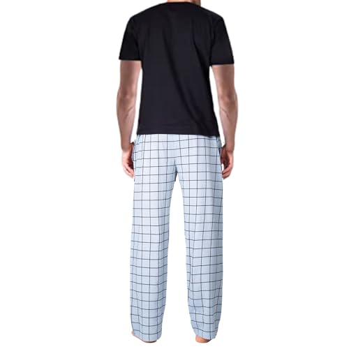 SLEEPHERO Men’s Pajama Set Pajamas For Men 2 Piece PJ Set with Cotton Knit Men Pajama Pants and Short Sleeve Crew Neck T-Shirt Window Pane Medium - Image 2