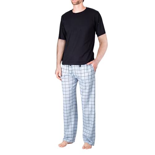 SLEEPHERO Men’s Pajama Set Pajamas For Men 2 Piece PJ Set with Cotton Knit Men Pajama Pants and Short Sleeve Crew Neck T-Shirt Window Pane Medium - Image 1