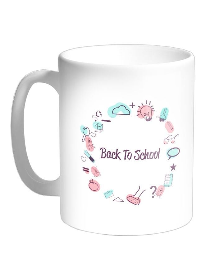 RYN Back To School Printed Ceramic Coffee Mug White/Blue/Pink 325ml