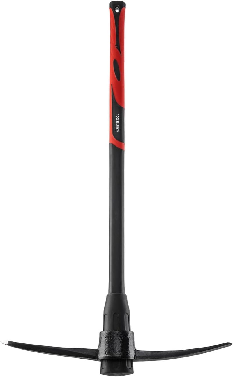 INTERTOOL Pick Axe for Digging - 36” Heavy Duty Garden Mattock Pickaxe - Rust Resistant Steel with Adze Hoe & Shock Absorbing Fiberglass Anti-Slip Handle - Cultivate, Loosen Soil, Dig - HT08-0305 - Image 1