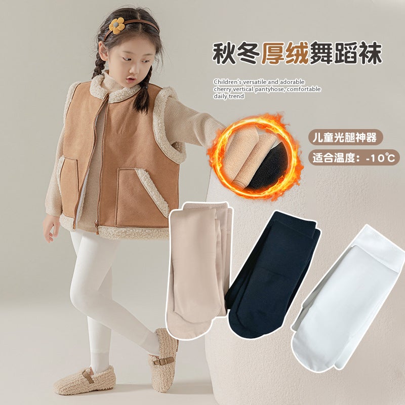 Dance Socks For Girls White Leggings For Practice Light Legs Children'S Pantyhose Fleece-Lined Thickened - Image 4