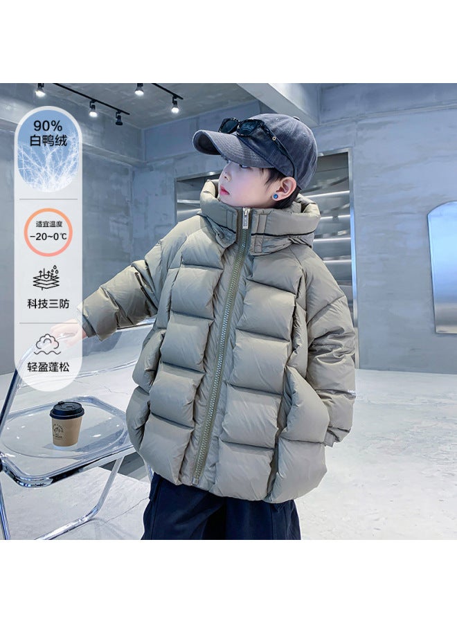 Boys' Winter Down Jacket  New Thickened Puffer Coat For Children, Hooded White Duck Down Winter Style For Older Kids