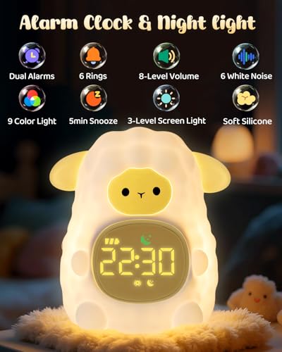 Yiliaw Sheep Alarm Clock for Kids with Night Light Sleep Training Clock Time to Wake Clock Rechargeable Silicone Light for Bedroom Perfect Sleep Companion for Boys Girls - Image 3