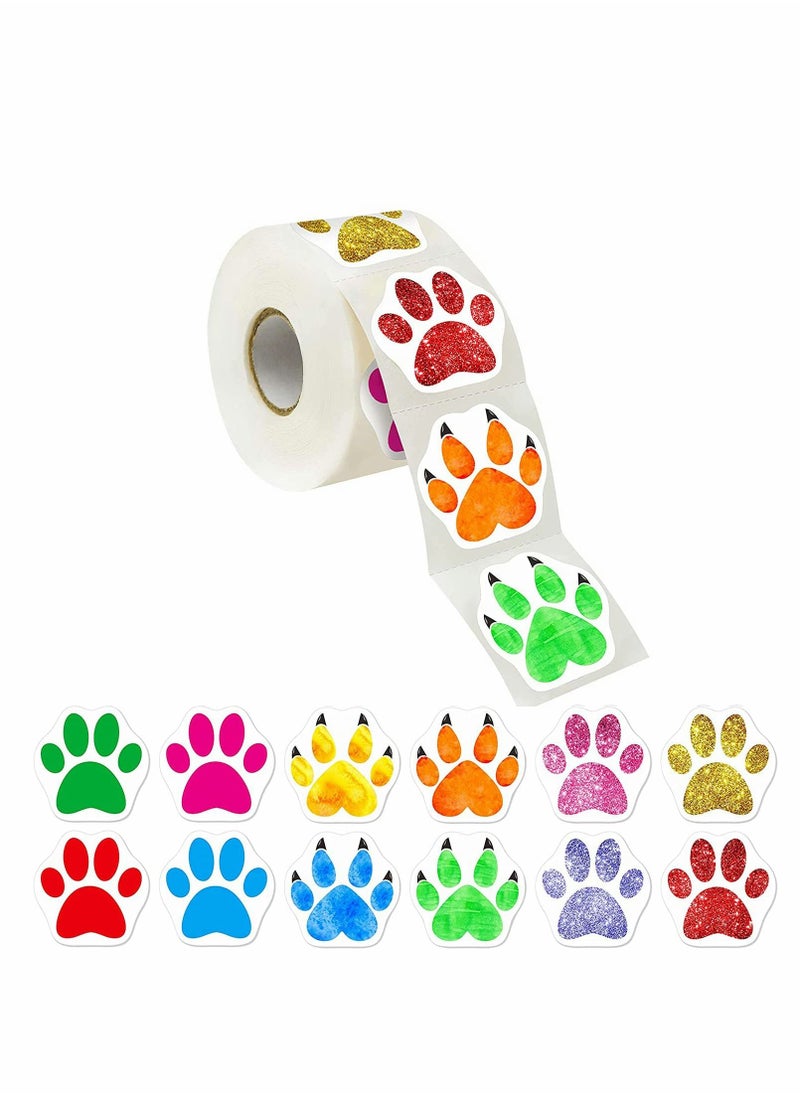 Excefore - Paw Prints Stickers, A Roll of 500 Pieces Colorful Puppy Paw Print Stickers Colorful Self-Adhesive Labels Animal Decal - Image 1