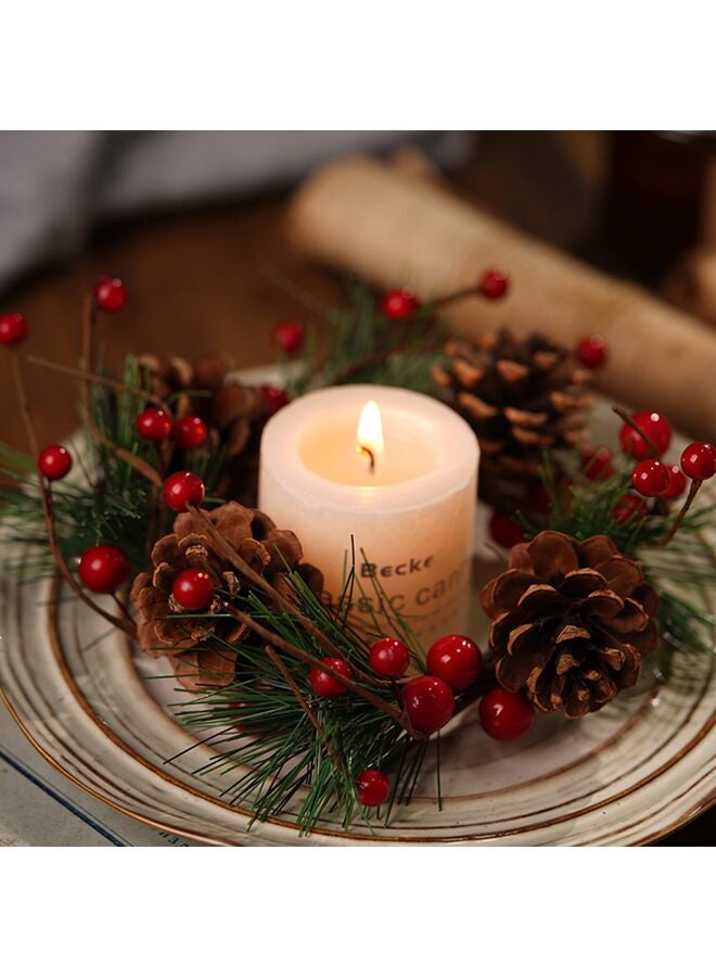 يُسلِّم إكليل شموع، إكليل من الخضرة الاصطناعية مع أقماع الصنوبر والتوت الأحمر لتزيين الطاولة والنوافذ والجدران والمنزل والحفلات - Image 5