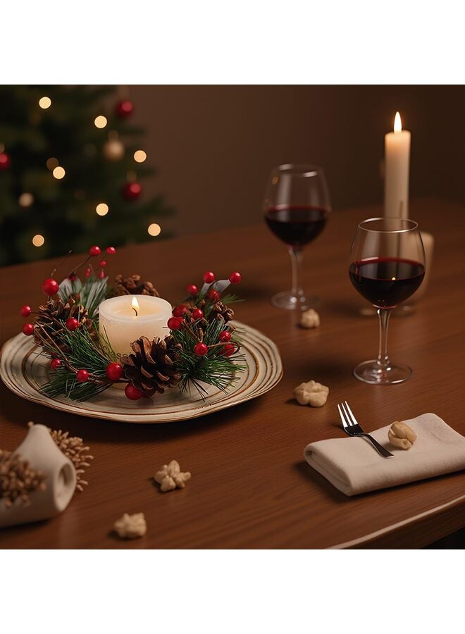 يُسلِّم إكليل شموع، إكليل من الخضرة الاصطناعية مع أقماع الصنوبر والتوت الأحمر لتزيين الطاولة والنوافذ والجدران والمنزل والحفلات - Image 3