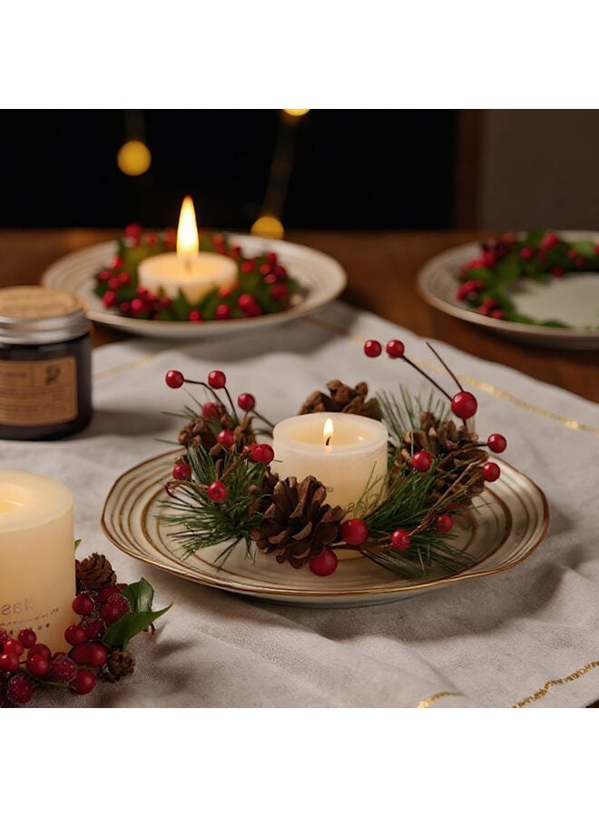 يُسلِّم إكليل شموع، إكليل من الخضرة الاصطناعية مع أقماع الصنوبر والتوت الأحمر لتزيين الطاولة والنوافذ والجدران والمنزل والحفلات - Image 4