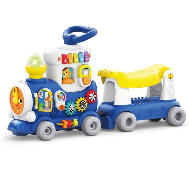هولا لعبة القطار التعليمي 4 في 1 للدفع والركوب مع اصوات واضواء ازرق - HE8990B - Image 1