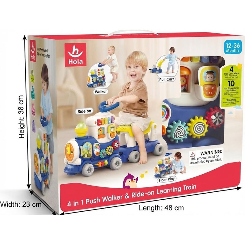 هولا لعبة القطار التعليمي 4 في 1 للدفع والركوب مع اصوات واضواء ازرق - HE8990B - Image 4