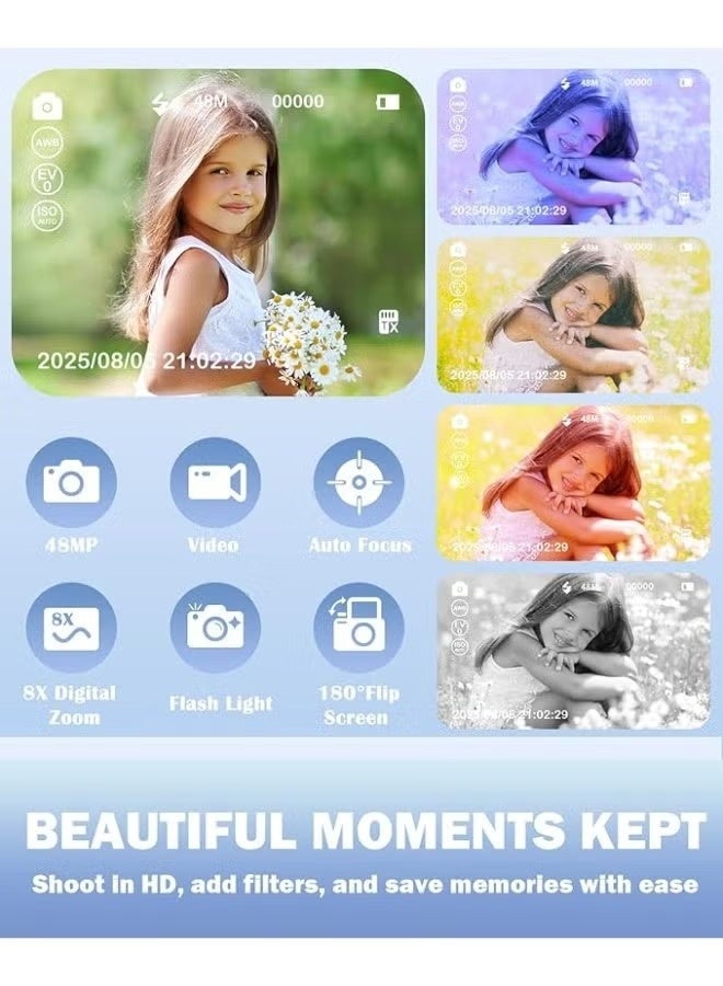 4k CCD Digital Zoom Student Digital Camera 48MP Portable Digital Photography Camera 180° Flip Screen Selfie Camera，with 128GB SD card - Image 3