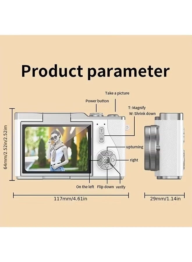 4k CCD Digital Zoom Student Digital Camera 48MP Portable Digital Photography Camera 180° Flip Screen Selfie Camera，with 128GB SD card - Image 5