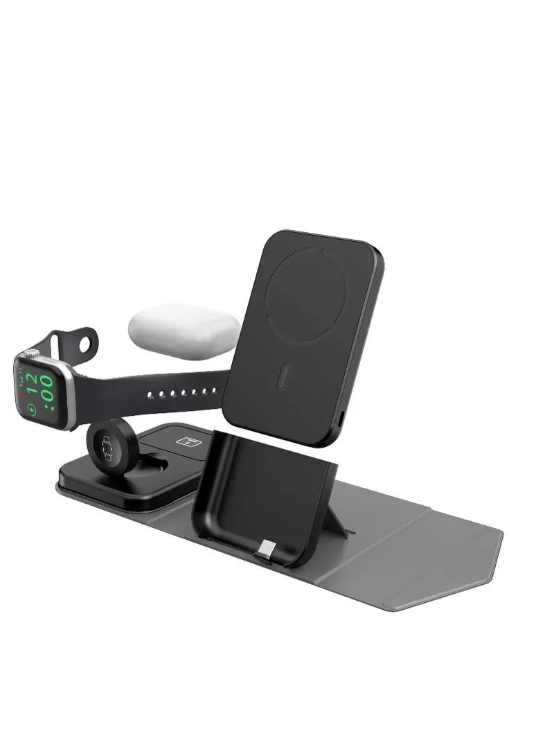 GREEN LION Trio Charge Pro 3 in 1 Wireless Charger with Power Bank 5000mAh PD 20W/ Magnetic MagSafe Wireless / Portable Charger Fast Charging / Qi / Made for Phones, Watch, AirPods / Foldable Design - Grey - Image 2