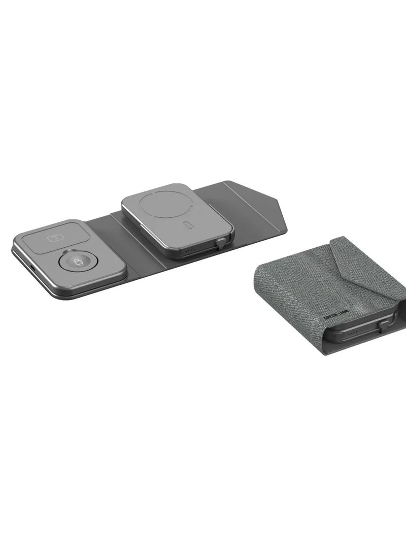 GREEN LION Trio Charge Pro 3 in 1 Wireless Charger with Power Bank 5000mAh PD 20W/ Magnetic MagSafe Wireless / Portable Charger Fast Charging / Qi / Made for Phones, Watch, AirPods / Foldable Design - Grey - Image 3
