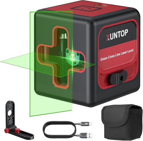 XUNTOP 100Ft Laser Level Self Leveling (±3°) with ±1.5mm/5m Accuracy Green Cross Laser Level with Magnetic Bracket and Pouch for Picture Hanging Wall Floor Tile Construction (Class 2, <1mW Output) - Image 1