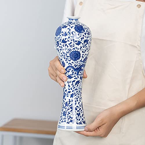 LANLONG 13" China Ceramic Vase Blue and White Porcelain Chinese Handmade Decorative Flower Vase for Living Room, Home Decor, Office, Table Centerpiece (lianhua) - Image 5