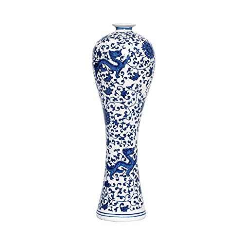 LANLONG 13" China Ceramic Vase Blue and White Porcelain Chinese Handmade Decorative Flower Vase for Living Room, Home Decor, Office, Table Centerpiece (lianhua) - Image 1