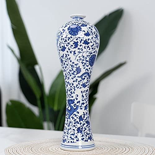 LANLONG 13" China Ceramic Vase Blue and White Porcelain Chinese Handmade Decorative Flower Vase for Living Room, Home Decor, Office, Table Centerpiece (lianhua) - Image 2